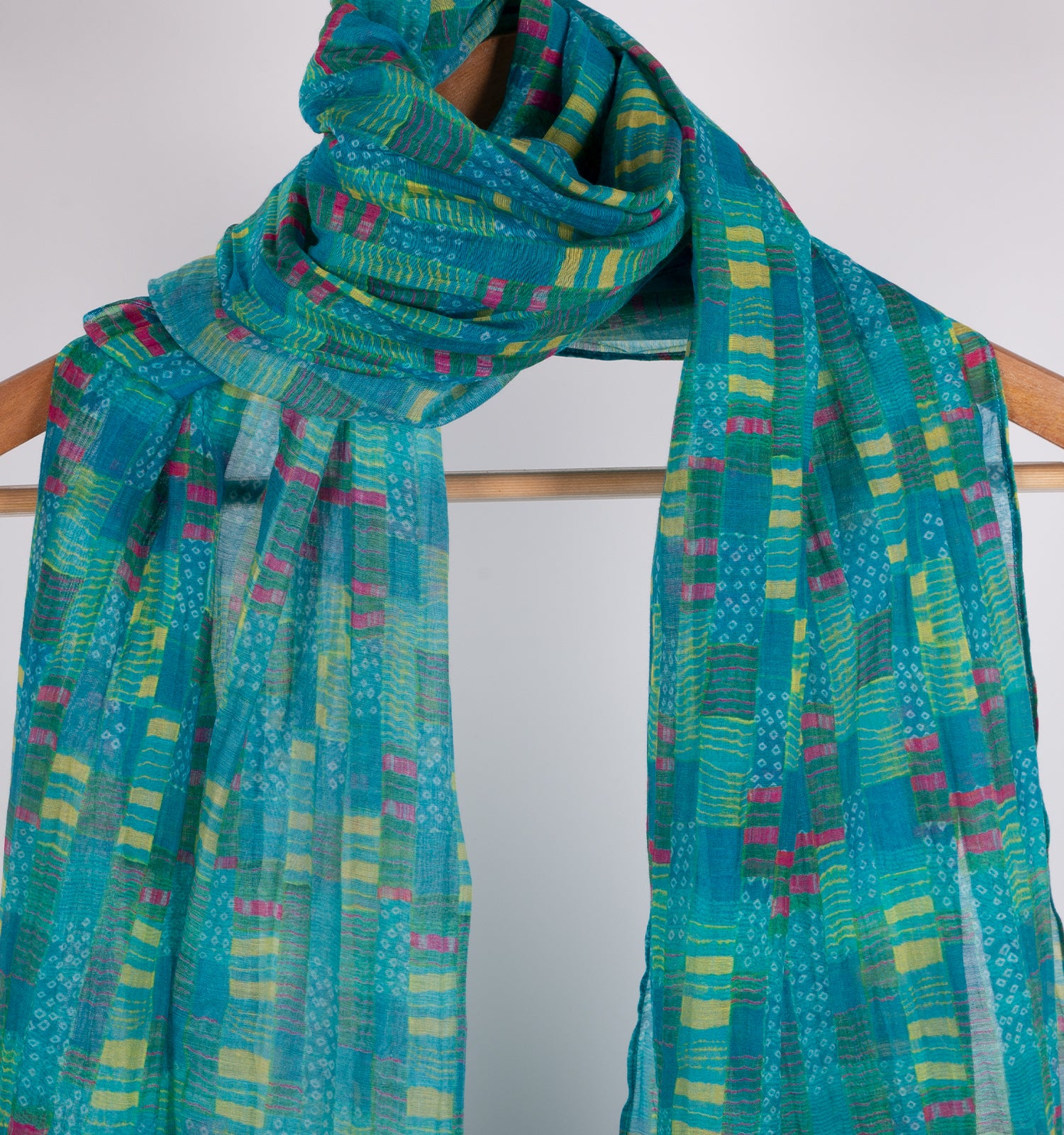 Teal Blue Printed Chanderi Stole