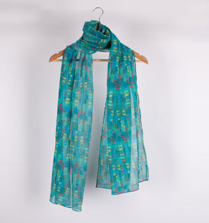 Teal Blue Printed Chanderi Stole