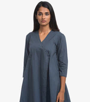 Blue Solid Cotton Angrakha Kurta
