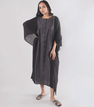 Black Cotton Woven Kaftan
