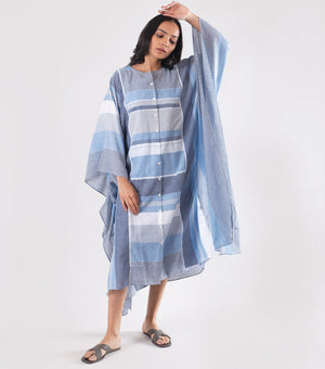 Blue Cotton Woven Kaftan
