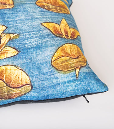 Blue Yellow Printed Cotton Cushion Cover