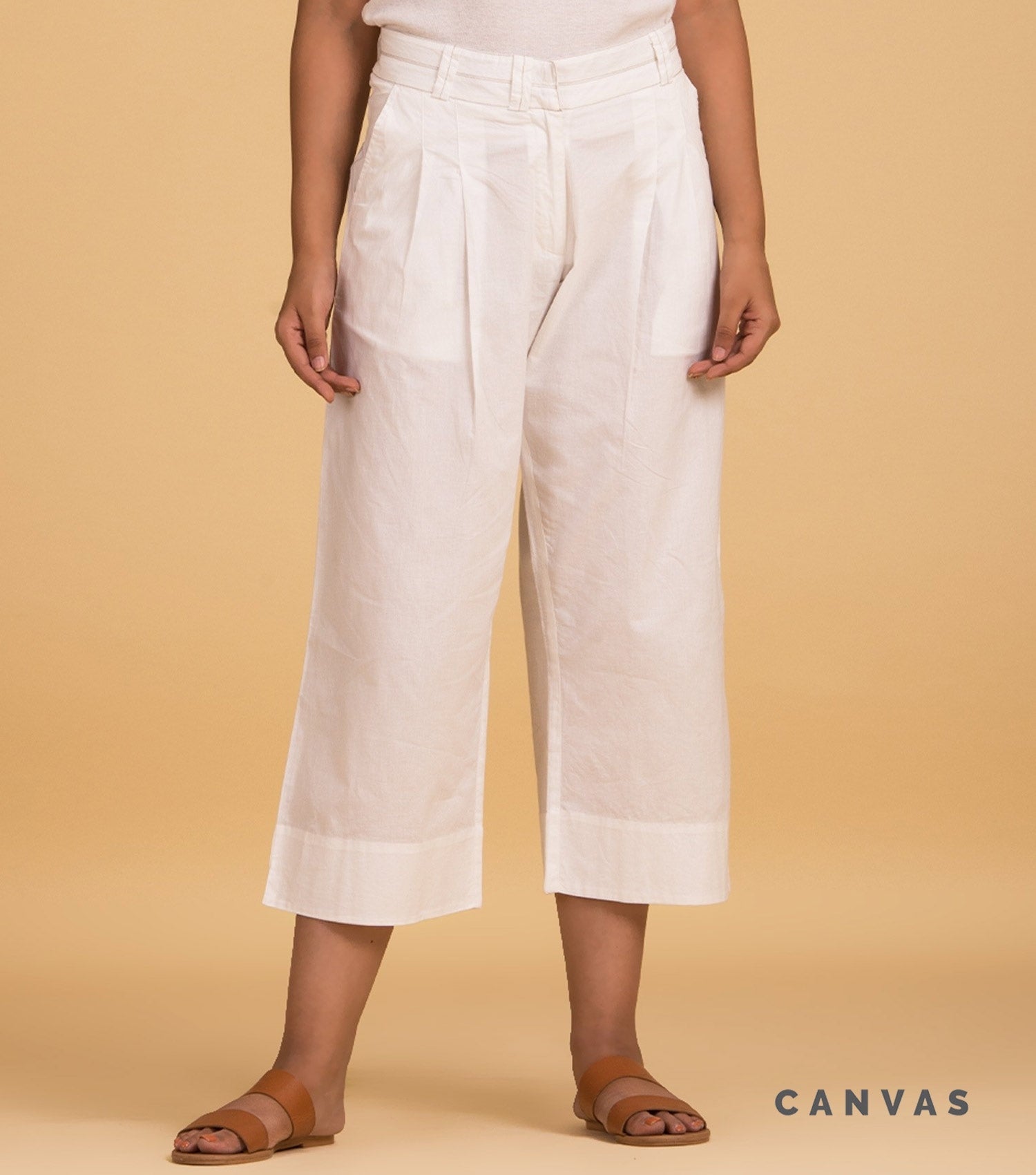Ivory Cotton Pleated Pants