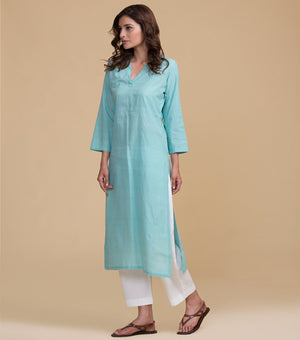 Mangalgiri sea green cotton kurta