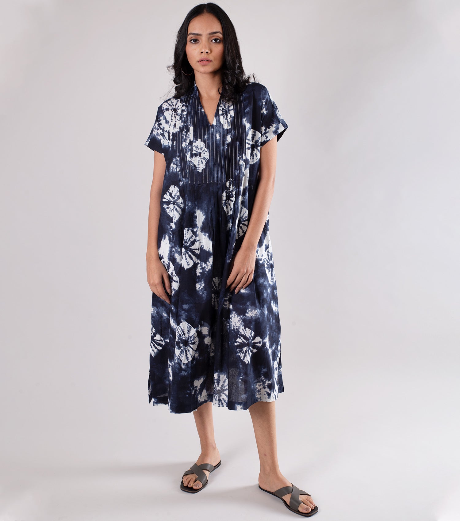 Navy Blue Cotton Printed Dress