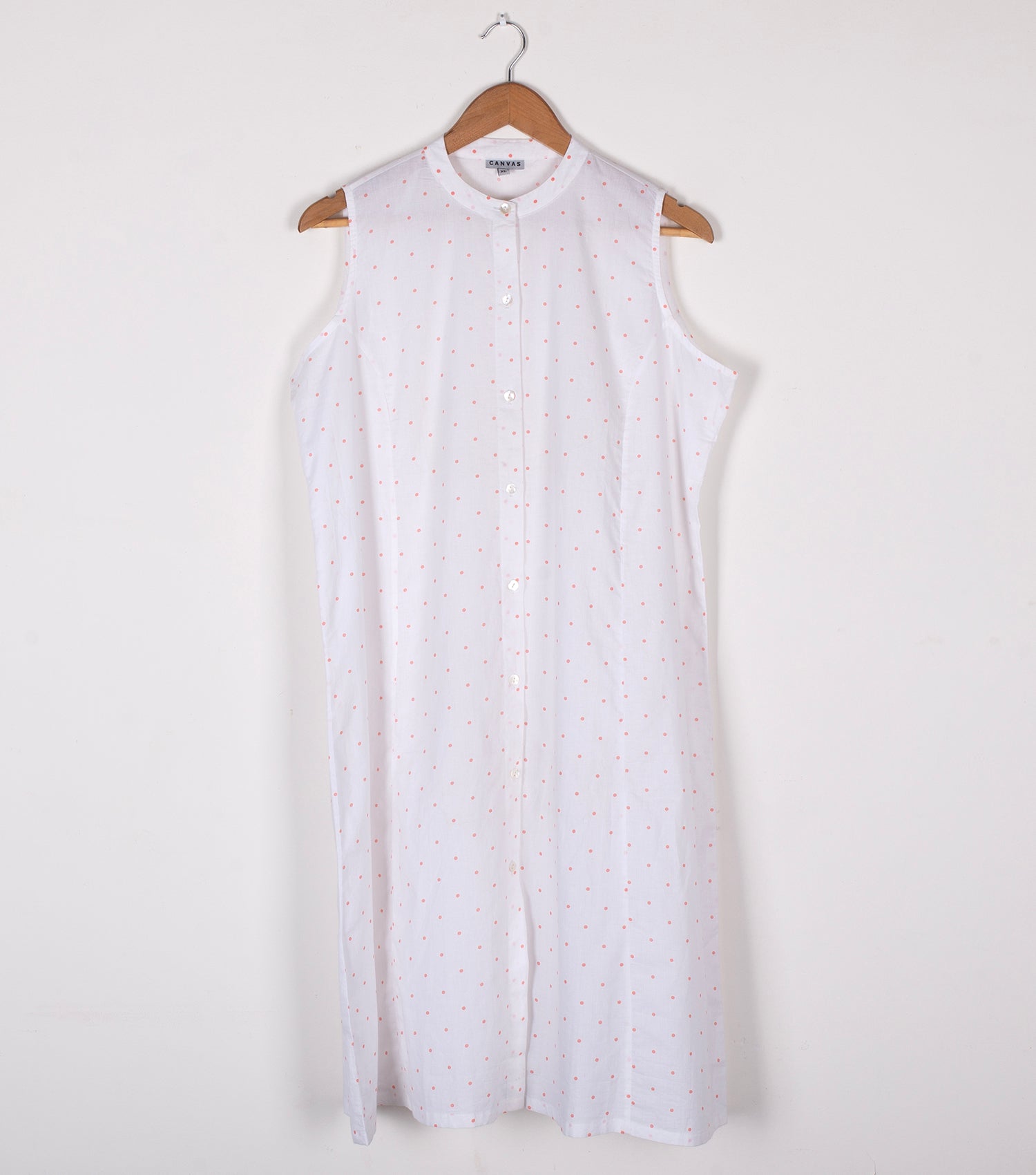 white polka dot printed cotton shirt dress