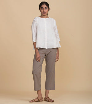 Beige Cotton Straight Pants