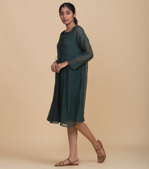 Emerald green chanderi cape set