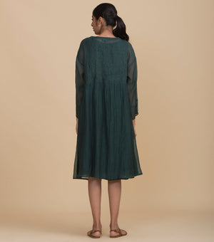 Emerald green chanderi cape set