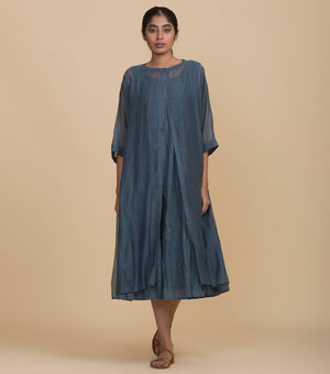 Blue chanderi cape set