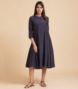 Prussian Blue Cotton Silk Dress