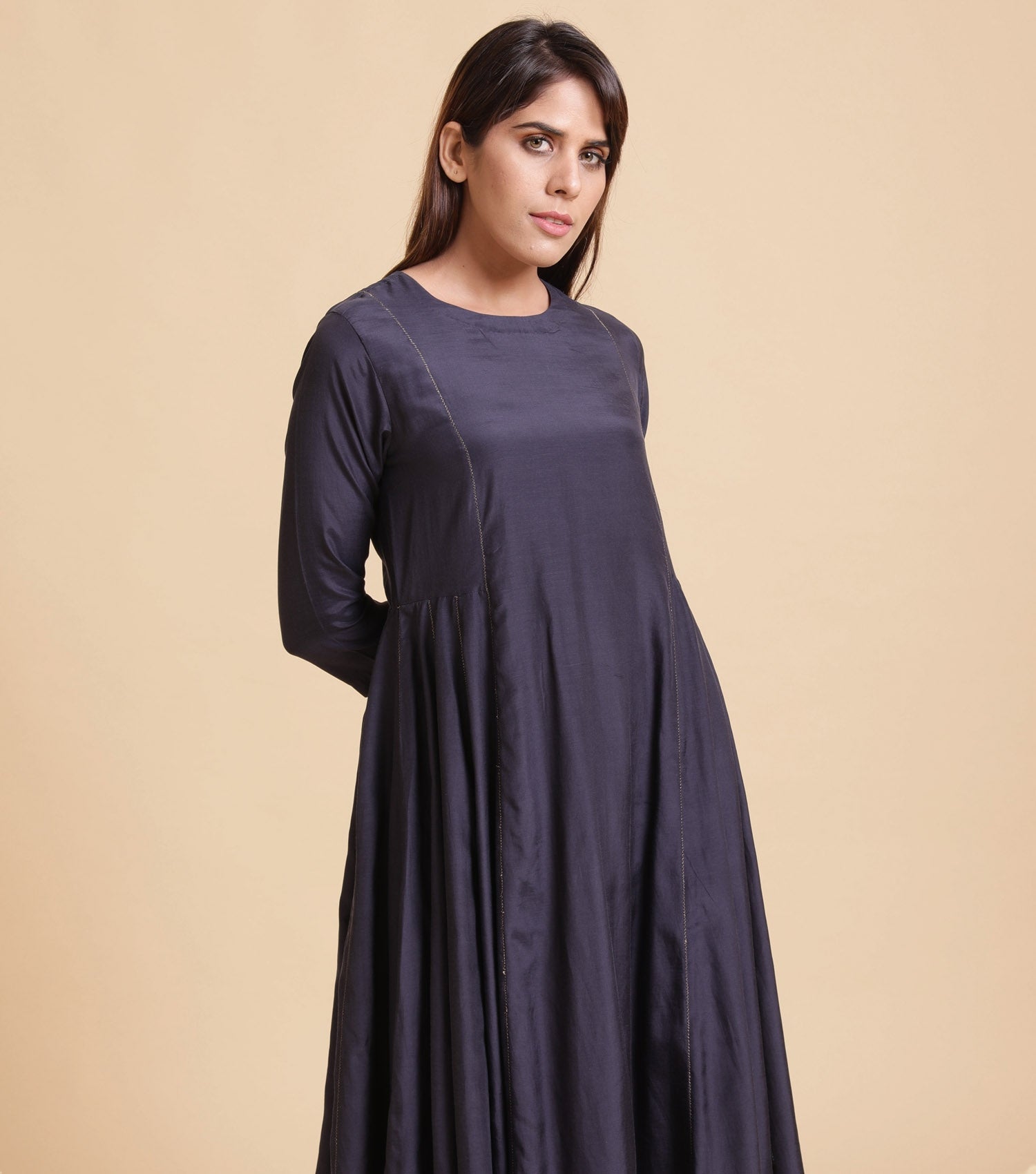 Prussian Blue Cotton Silk Dress