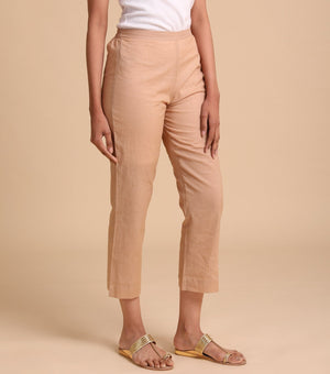 Beige Cotton Straight Pants