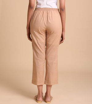 Beige Cotton Straight Pants