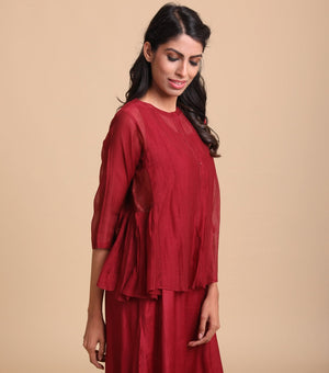 Wine Chanderi Kediyo set