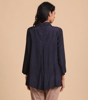 Navy Cotton Silk Shirt