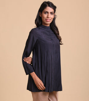 Navy Cotton Silk Shirt