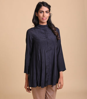 Navy Cotton Silk Shirt