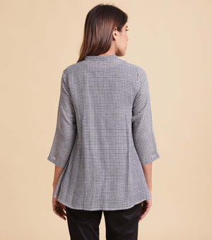 Navy Checked Cotton Flare Shirt