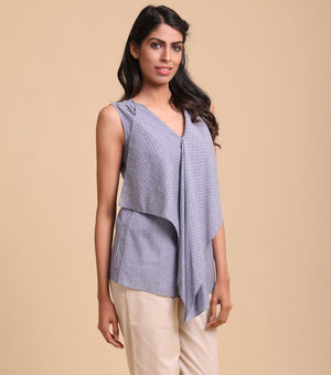 Light Blue Polka Dot Printed Cotton Top