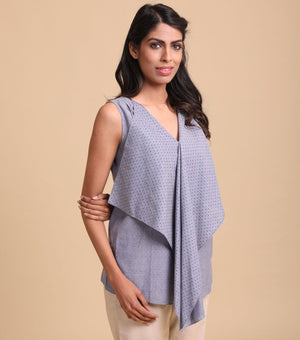 Light Blue Polka Dot Printed Cotton Top