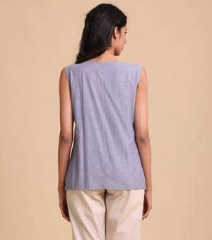 Light Blue Polka Dot Printed Cotton Top