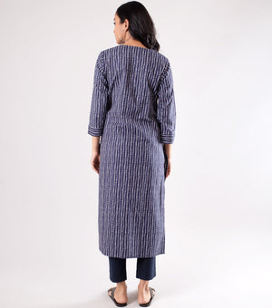 Blue Printed Cotton Kurta