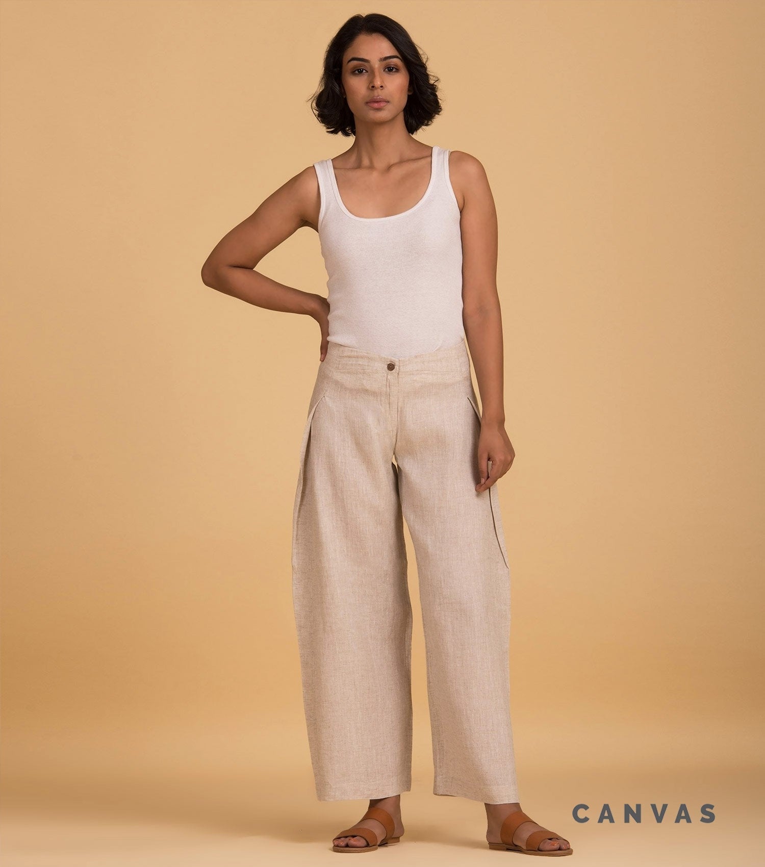 Beige linen cuban pants