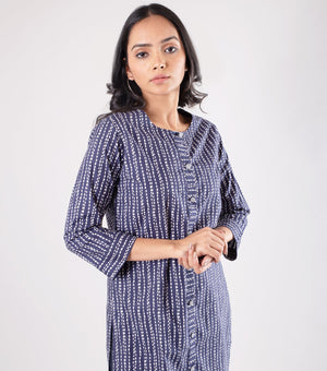 Blue Printed Cotton Kurta