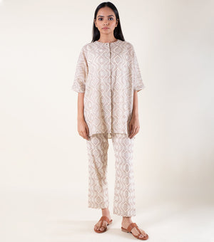 Beige Printed Cotton Co-ord Set