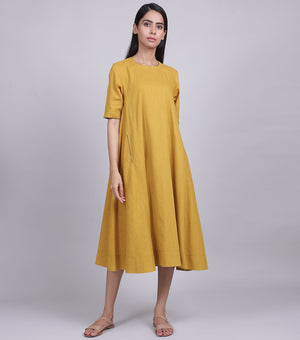 Mustard Cotton Linen Dress