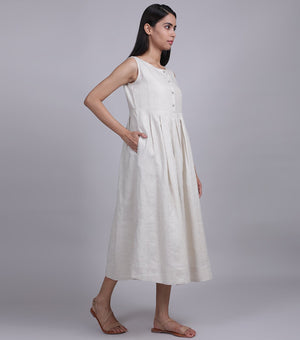 Ivory Striped Woven Linen Dress