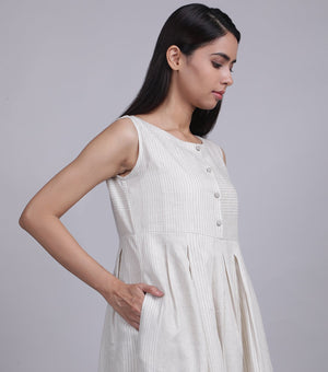 Ivory Striped Woven Linen Dress