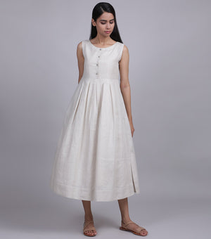 Ivory Striped Woven Linen Dress