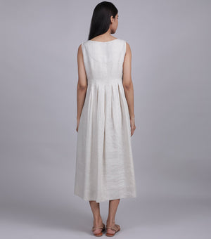 Ivory Striped Woven Linen Dress