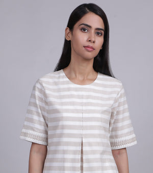 Beige Stripe Cotton Jumpsuit