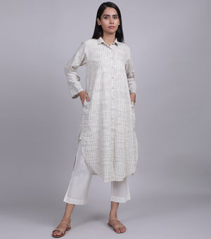 Ivory Woven Cotton Kurta