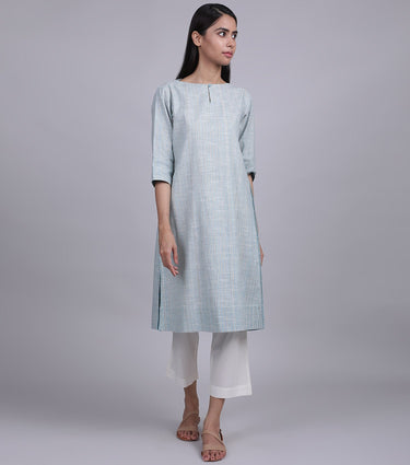 BLUE HANDWOVEN LINEN KURTA