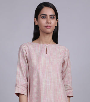 PINK HANDWOVEN LINEN KURTA