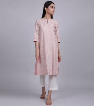 PINK HANDWOVEN LINEN KURTA
