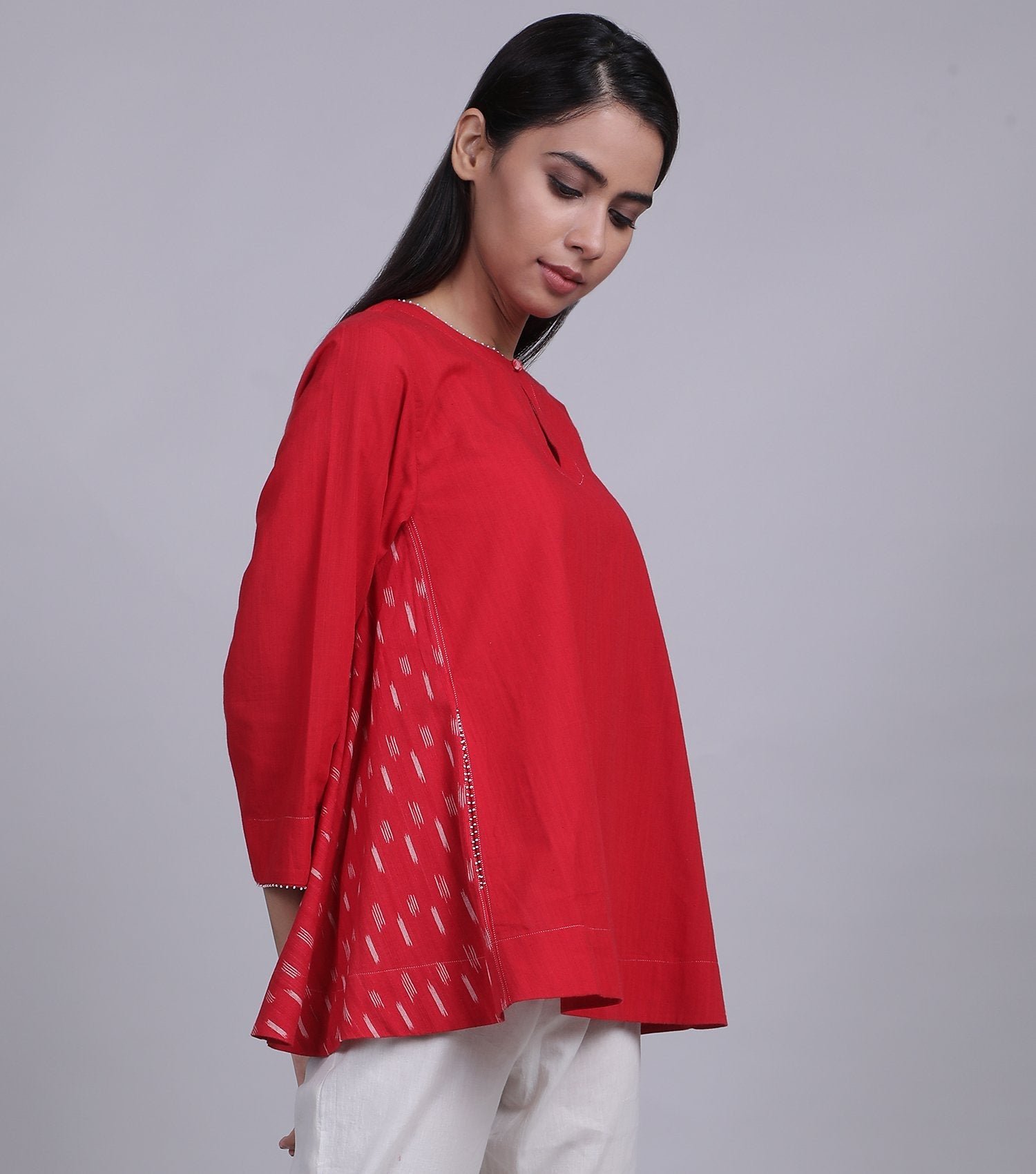 Red Cotton Linen Top