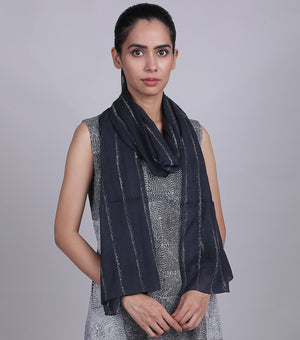 Black Embroidered Cotton Stole