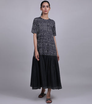 Black Cotton Flared Dress