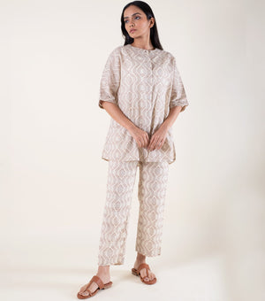 Beige Printed Cotton Co-ord Set