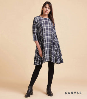 Blue Chequered Cotton Dress