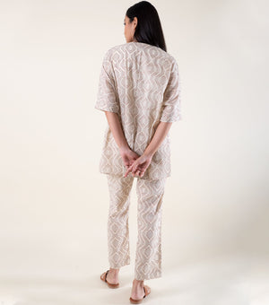 Beige Printed Cotton Co-ord Set