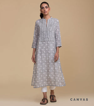 Floral block printed cotton kurta