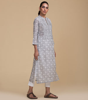 Floral block printed cotton kurta