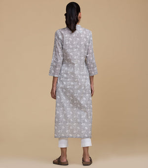 Floral block printed cotton kurta
