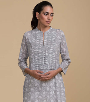 Floral block printed cotton kurta